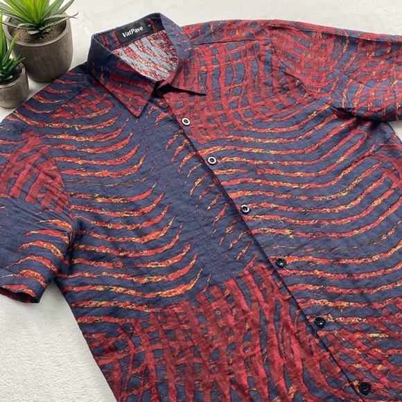 Vatpave Floral/Tropical Cotton/Viscose Short Sleeve Shirt (Red/Blue/Yellow) - Picture 4 of 15